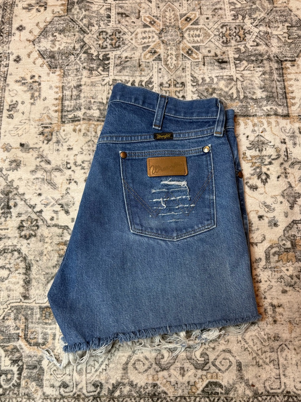 Wrangler Blue Denim Jean shorts- Classic Mid Wash